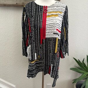 Ic by Connie Black, Red, and Yellow Abstract Tunic size Small